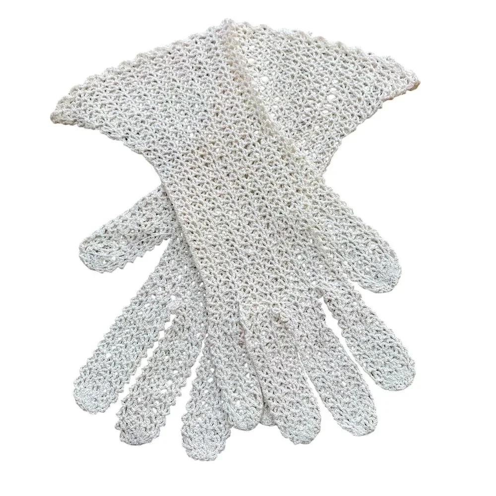 Vintage Hand Made Crochet Cotton Gloves Ladies Daytime Formal Church Wedding OS